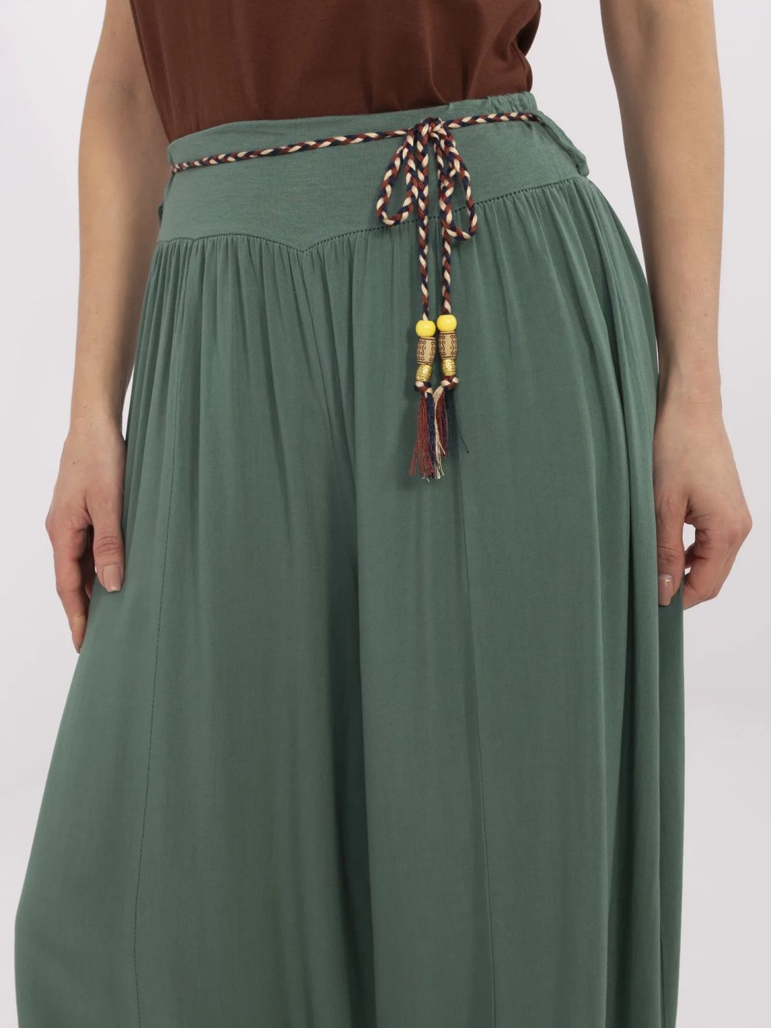 Stylové palazzo kalhoty v tmavě zelené