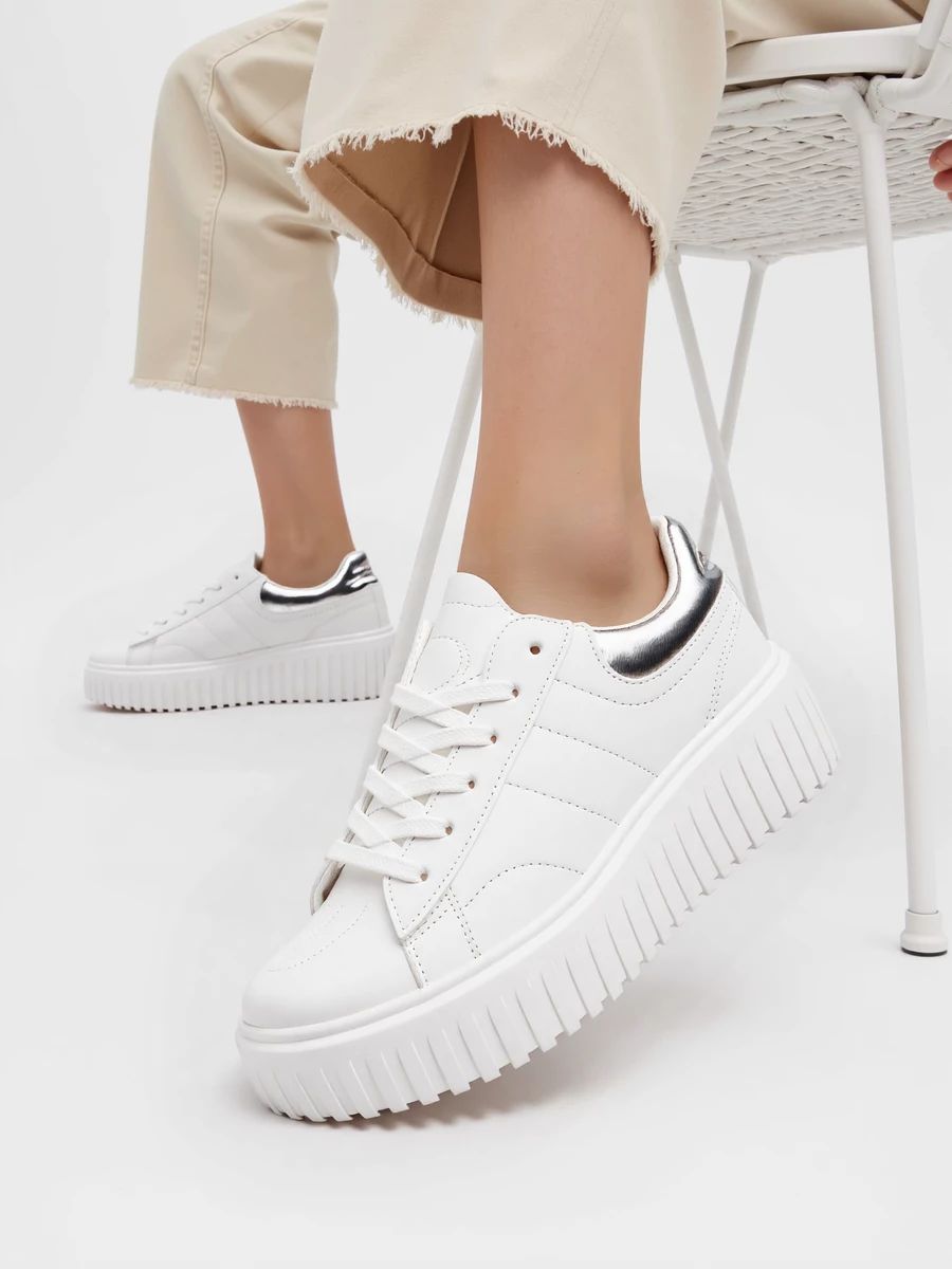 Tenisky na vysoké platformě ROWEN bílá/stříbrná