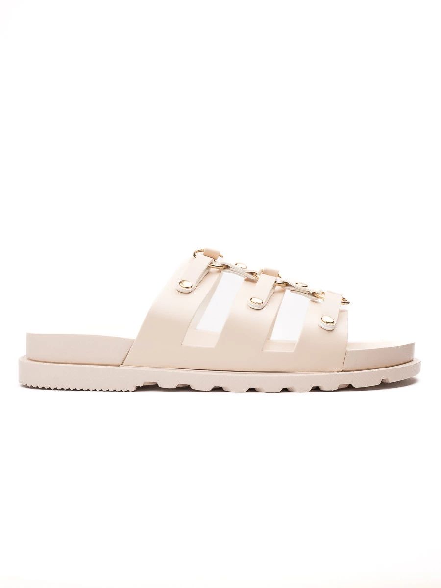 Béžové pantofle s druky ROCK