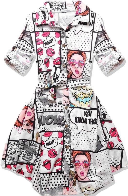 Bílé šaty s komiksovým vzorem