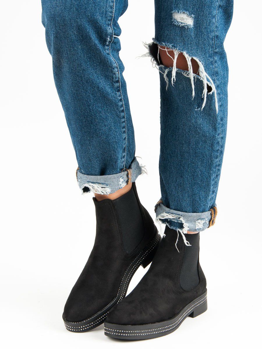 Černé dámské kotníkové kozačky z eko semiše