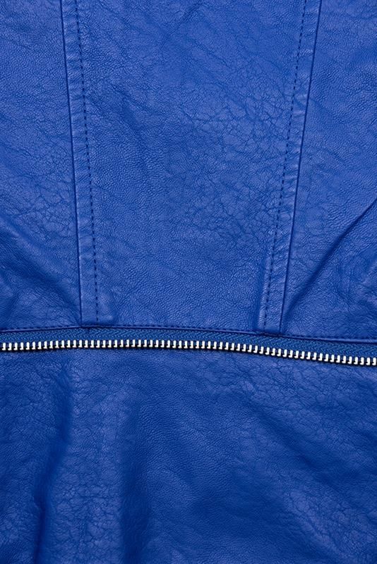 Kobalotvě modrá koženková bunda s květinovou podšívkou