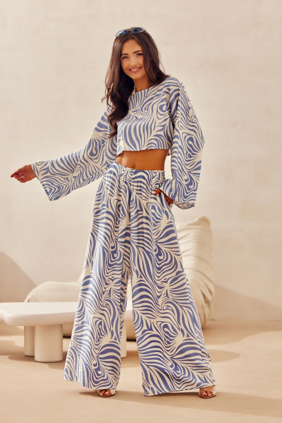 Crop halenka s lnem Bianca – modrá