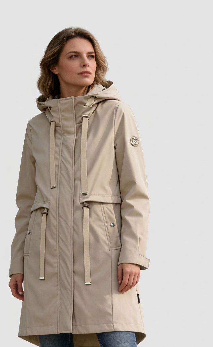 Béžová jarní parka s velkou kapucí