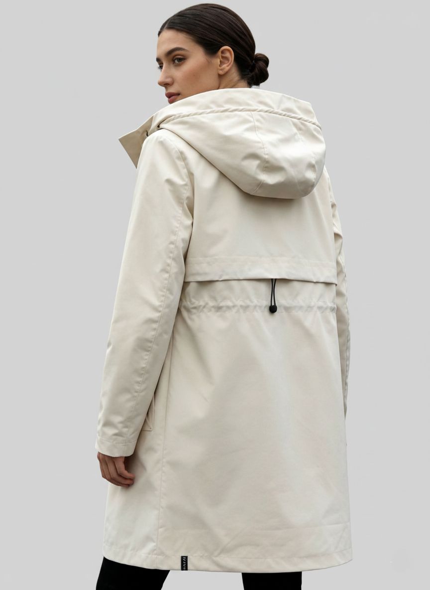 Krémová jarní parka se stahováním v pase