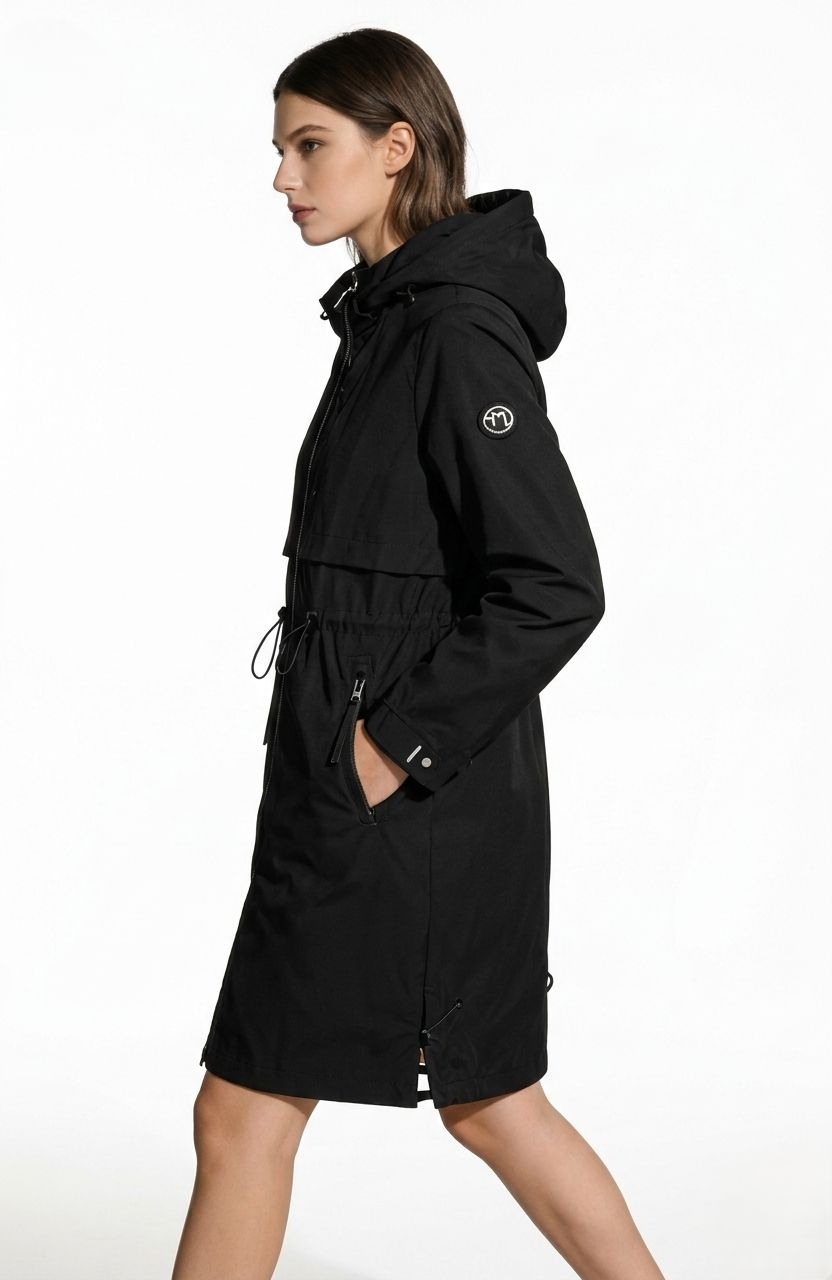 Černá přechodná parka se stahováním v pase
