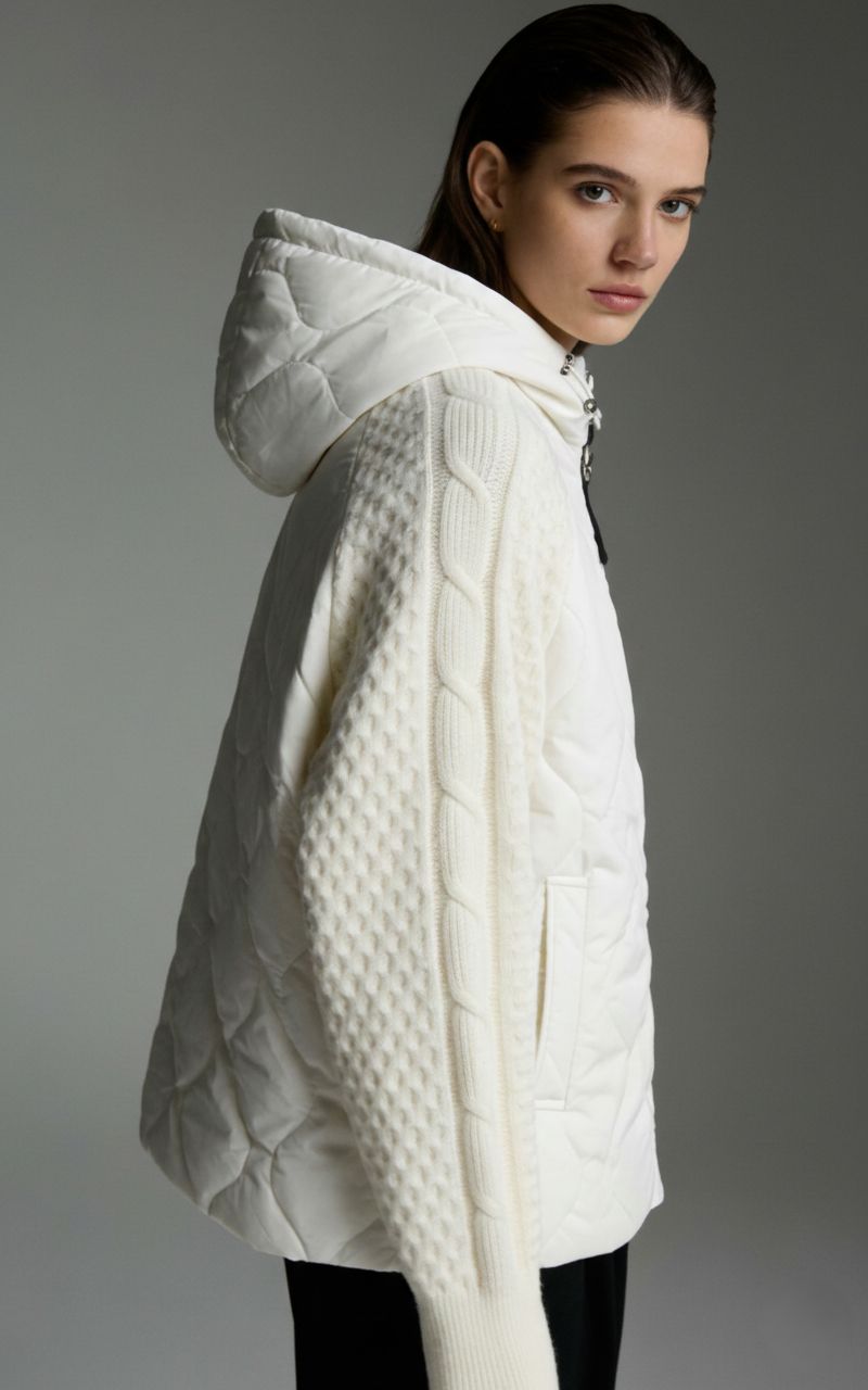 Ecru přechodná bunda s pletenými rukávy
