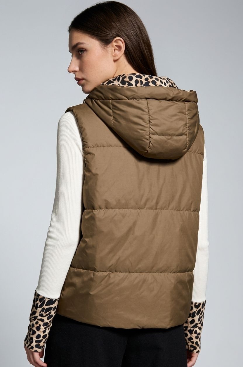 Oboustranná vesta s leopardím vzorem hnědá