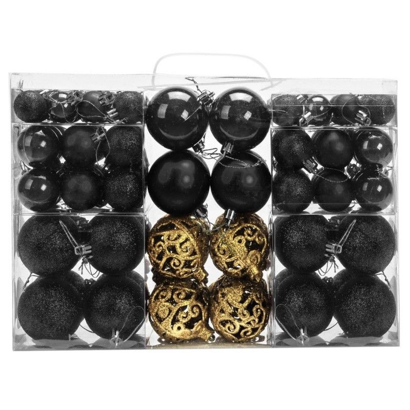 Ozdoby na stromeček černá/zlatá, 100 kusů