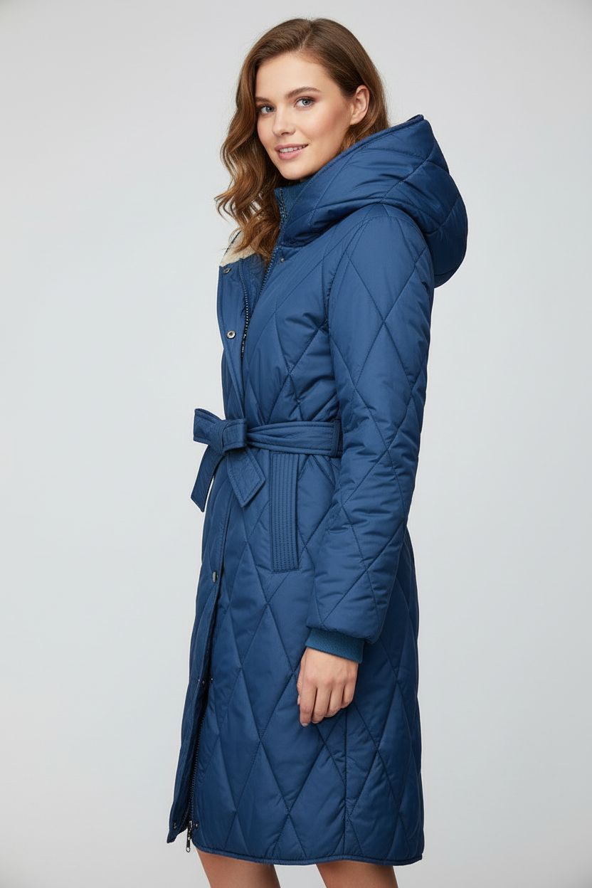 Modrá prošívaná bunda s páskem