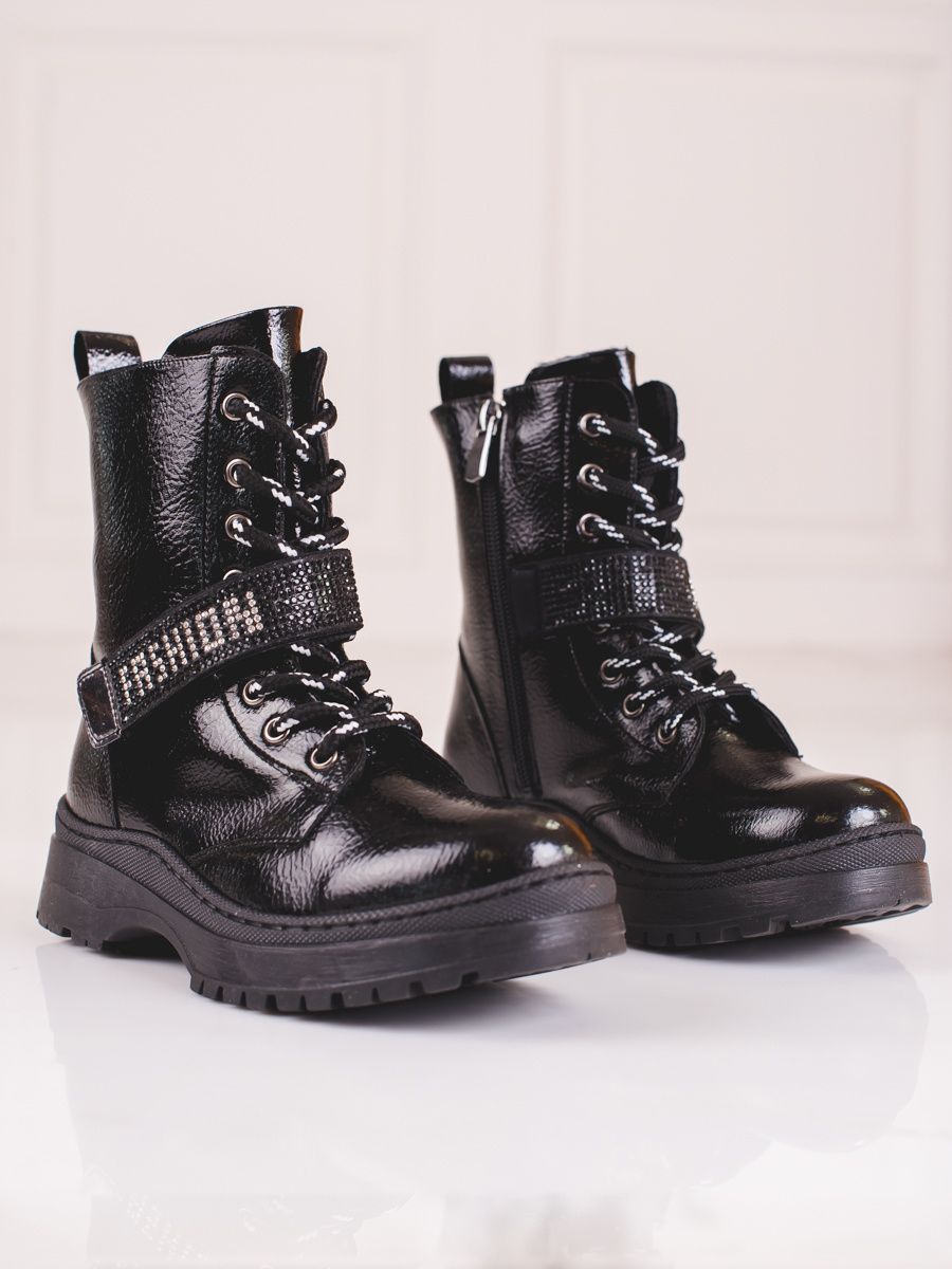 Černé dětské kozačky s kamínky