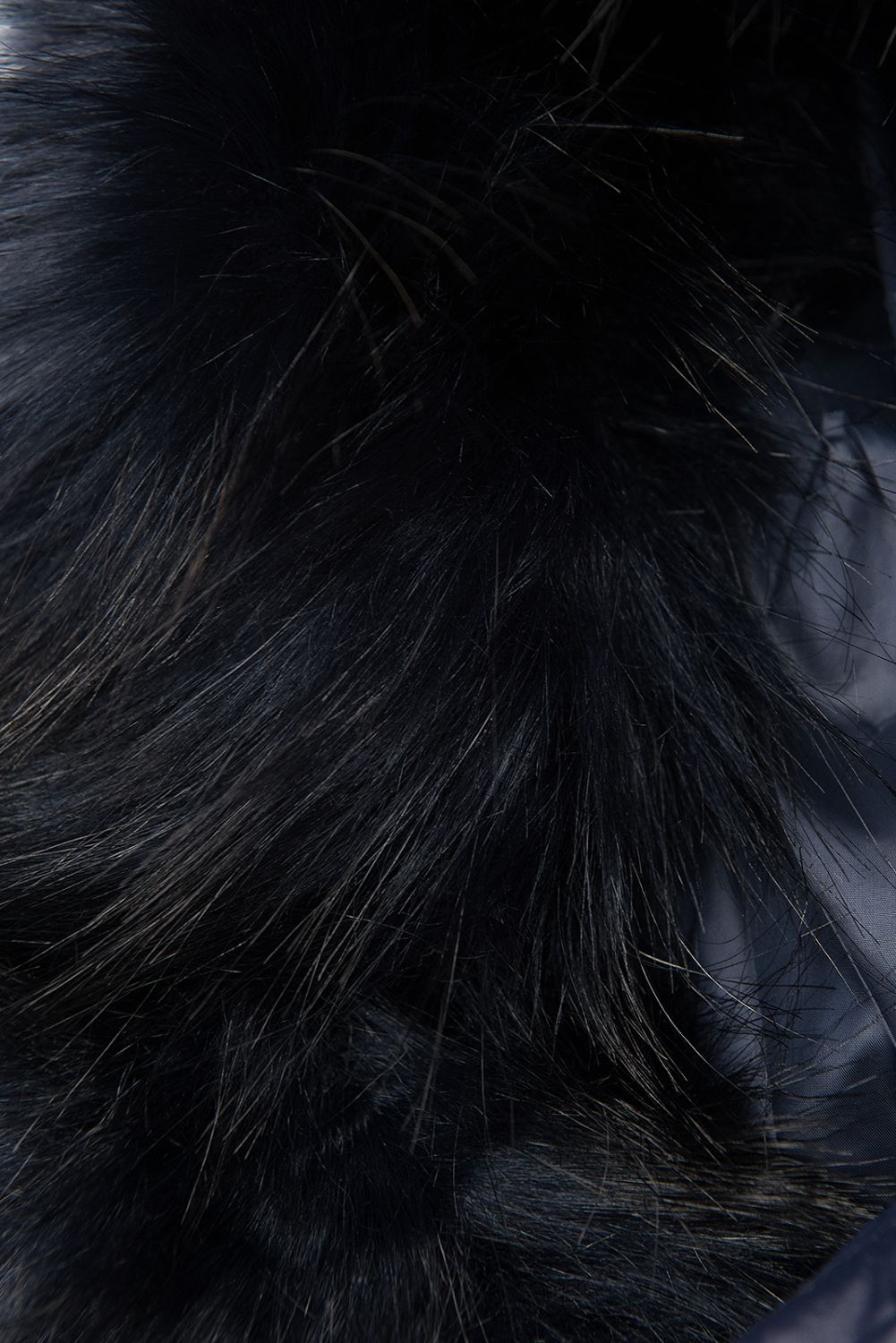 Tmavě modrá přechodná bunda s kapucí a kožešinou