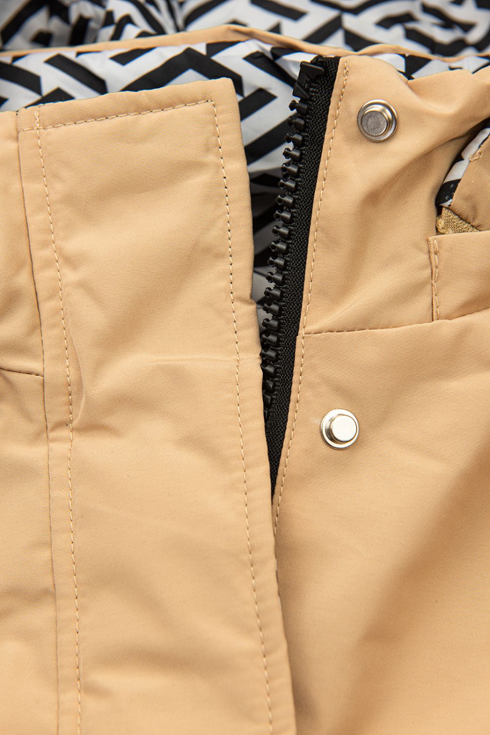 Přechodná vzorovaná oboustranná parka béžová