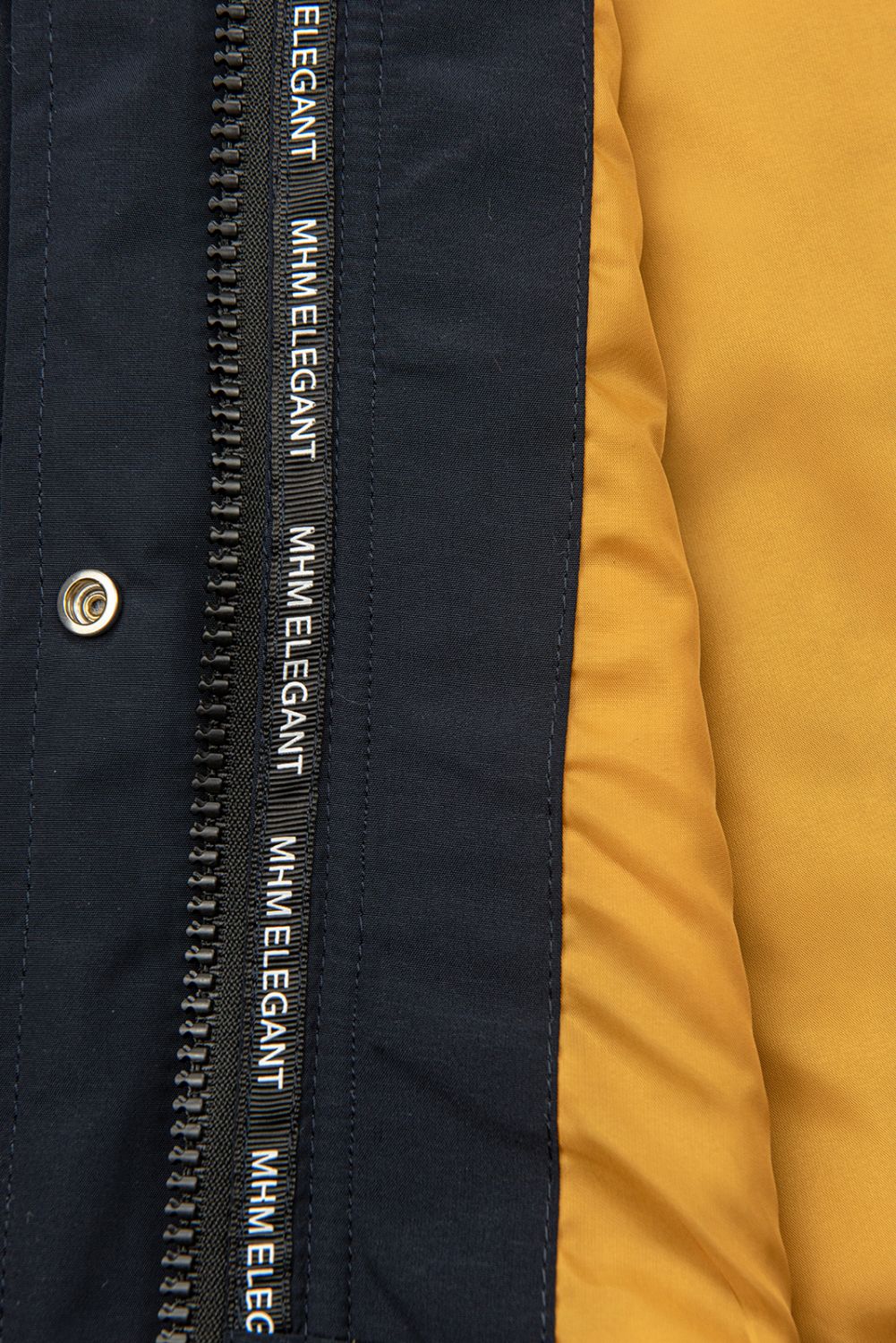 Tmavě modrá přechodná parka se žlutou podšívkou