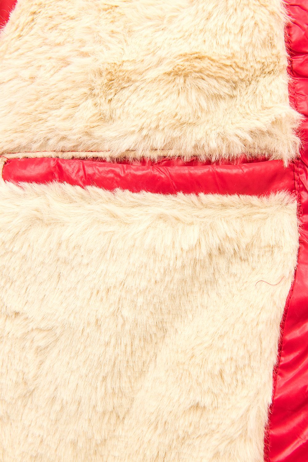 Červená/béžová lesklá bunda s páskem