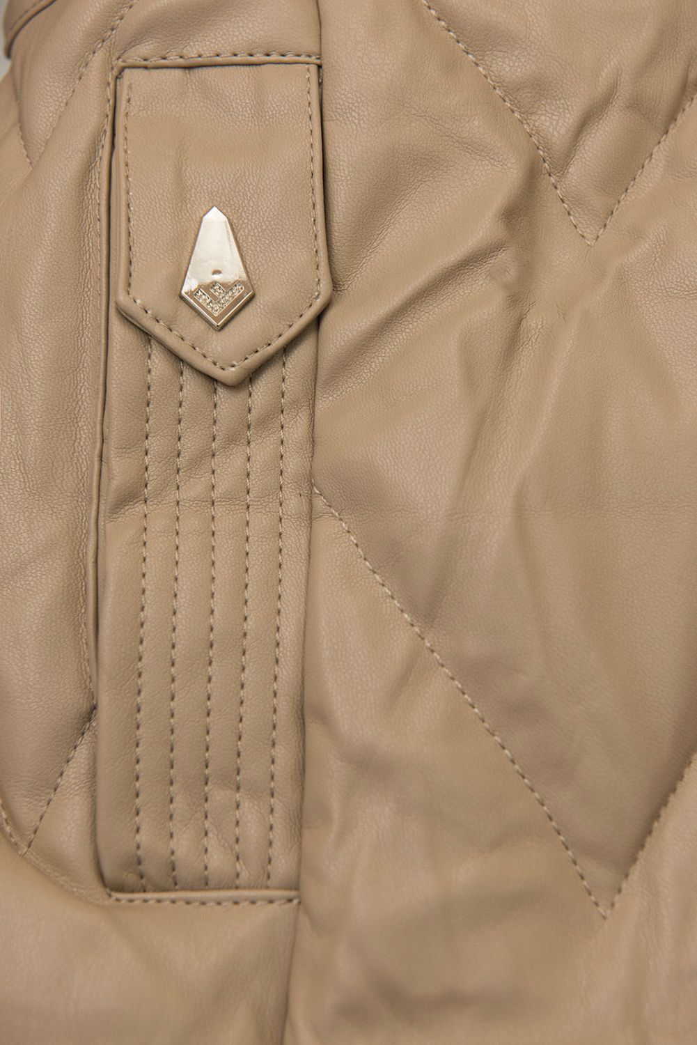 Zimní koženkový kabát s umělou kožešinou, béžový