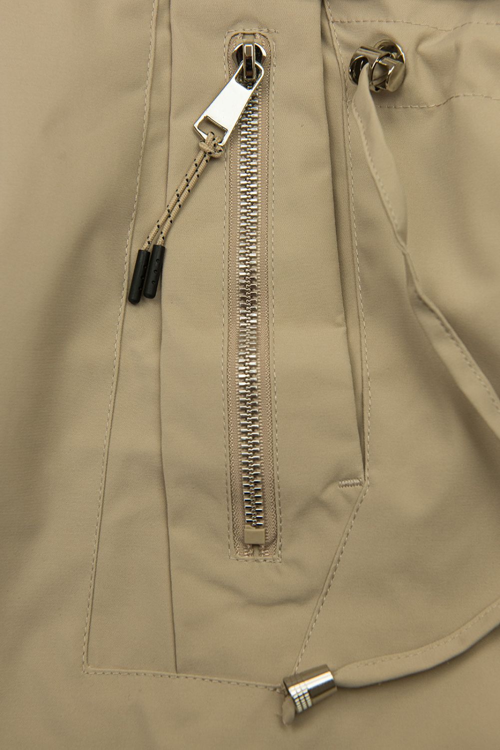 Prodloužená parka s potiskem v kapuci béžová