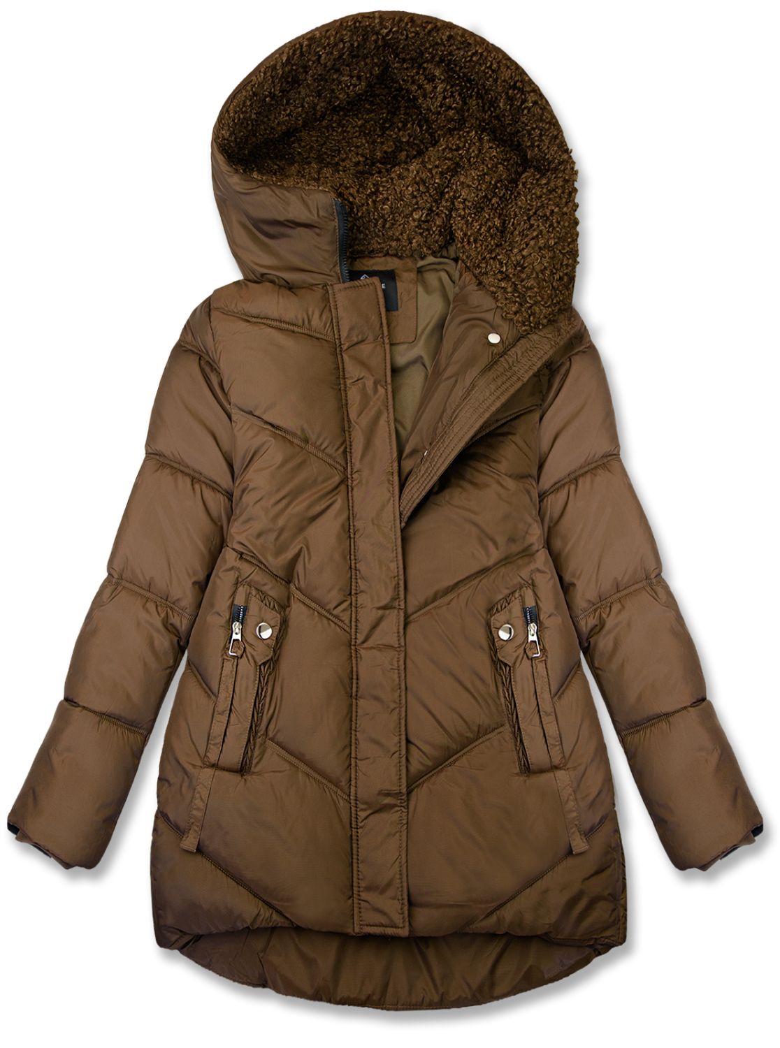 Tmavě hnědá zimní bunda se zateplenou kapucí