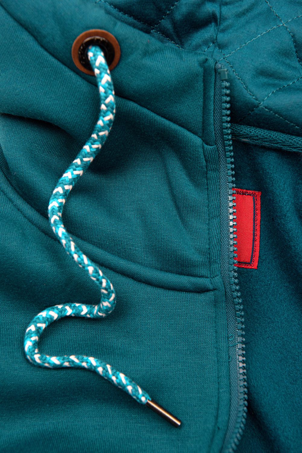 Tyrkysová mikina s prošívanou kapucí