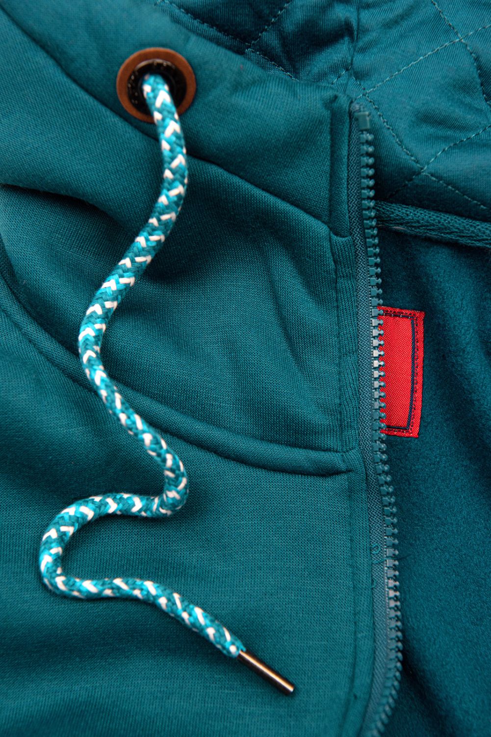 Tyrkysová mikina s prošívanou kapucí