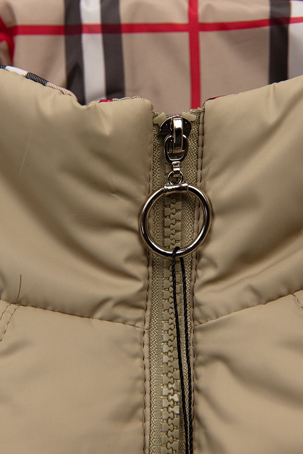 Cappuccino hnědá přechodná bunda s károvaným lemem