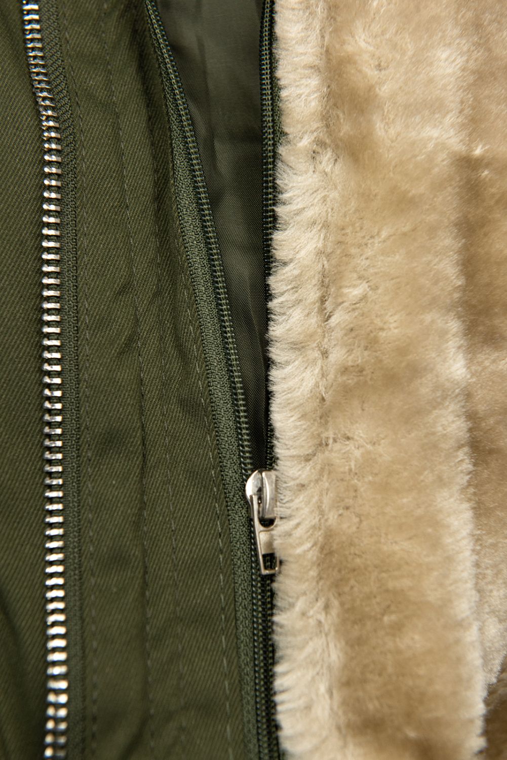Khaki parka s vyjímatelným plyšovým futrem
