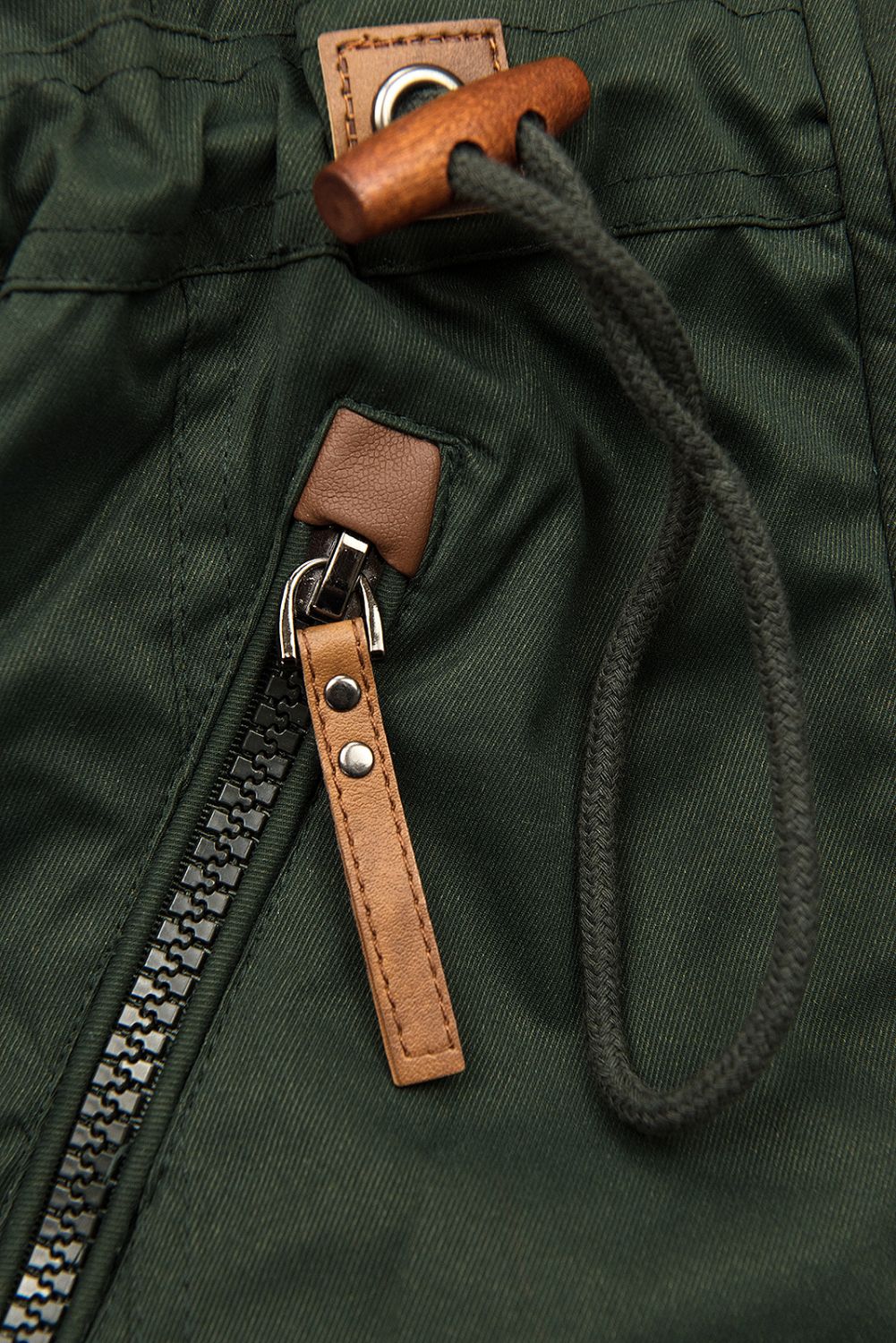 Khaki prodloužená parka s plyšem