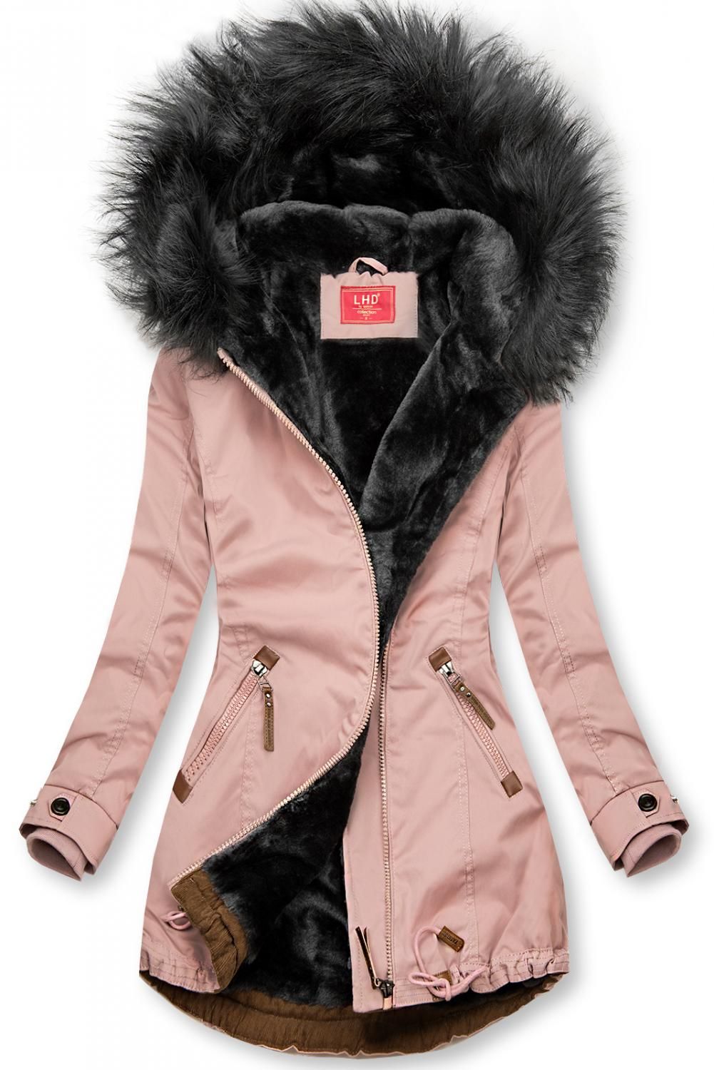 Růžovo-šedá zimní parka