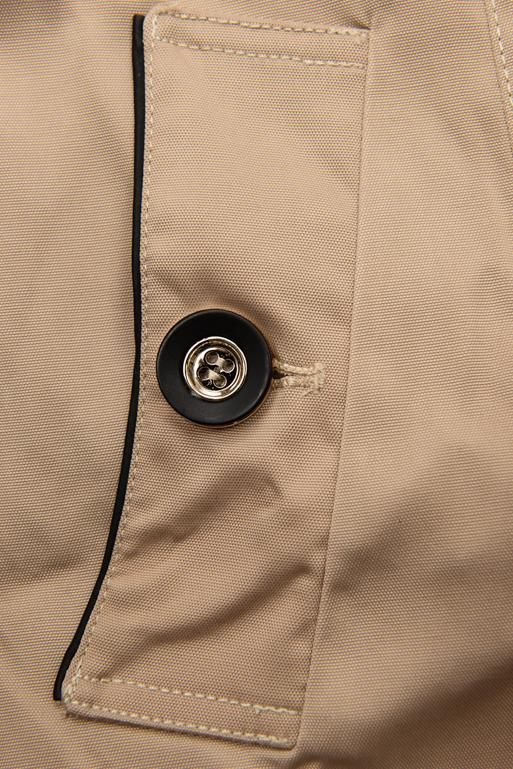 Béžový trenčkot s koženkovými detaily