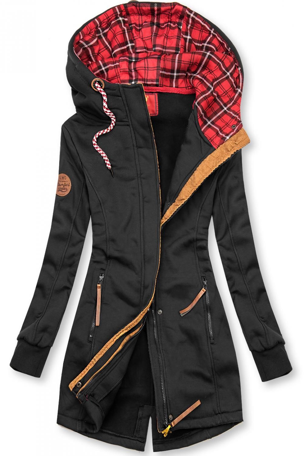 Černá mikina s kapucí v prodlouženém střihu