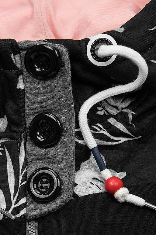 Grafitová prodloužená mikina s květinovým vzorem