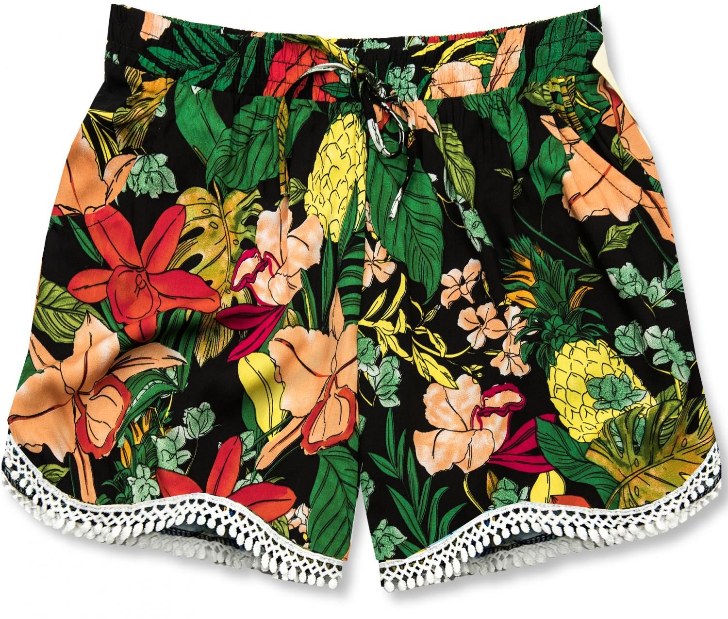 Květinové šortky s krajkou zelené