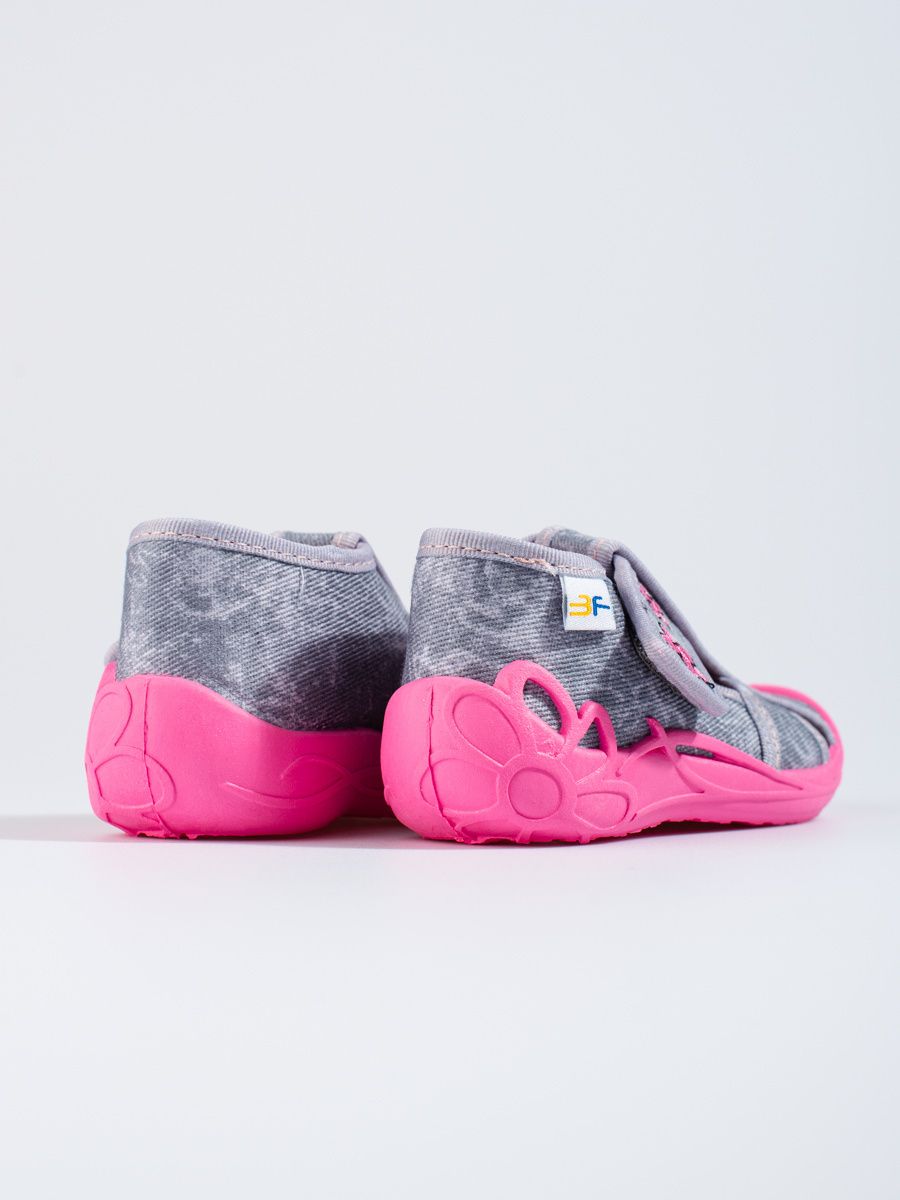 Šedo-růžové dětské pantofle