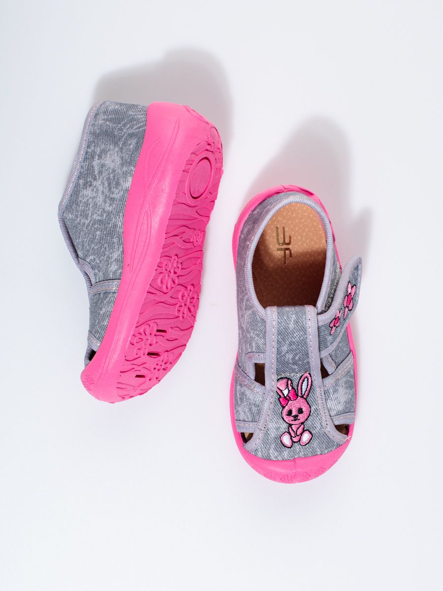 Šedo-růžové dětské pantofle