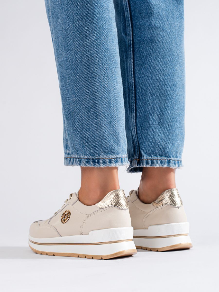 Sportovně-elegantní tenisky béžová/zlatá