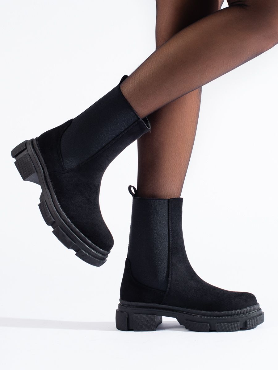 Černé dámské semišové chelsea kozačky