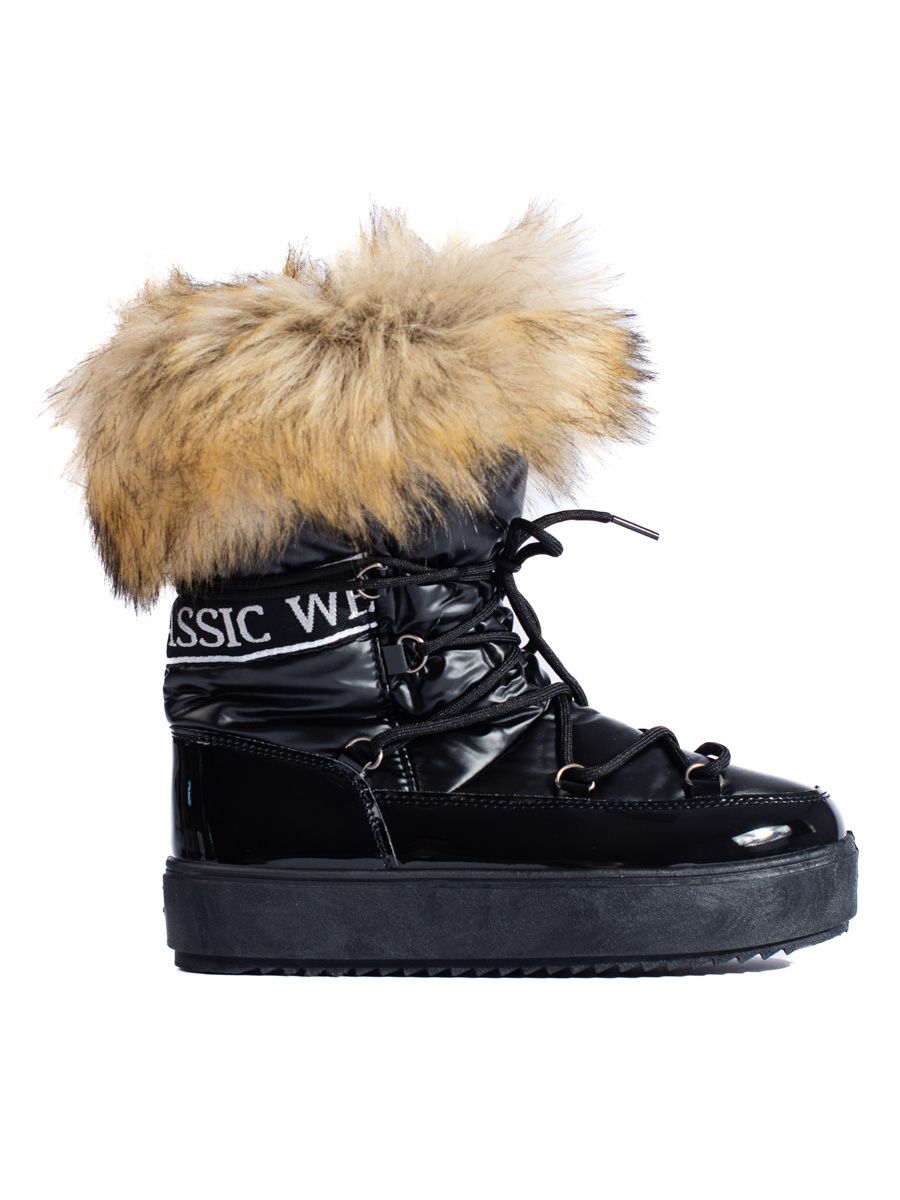 Černé zateplené sněhule s kožešinou