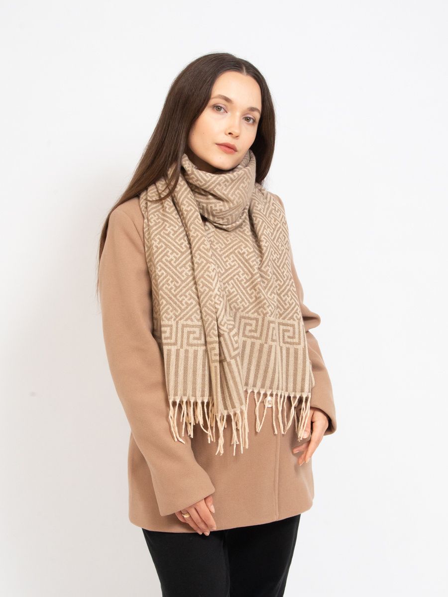 Tmavě béžová vzorovaná šála