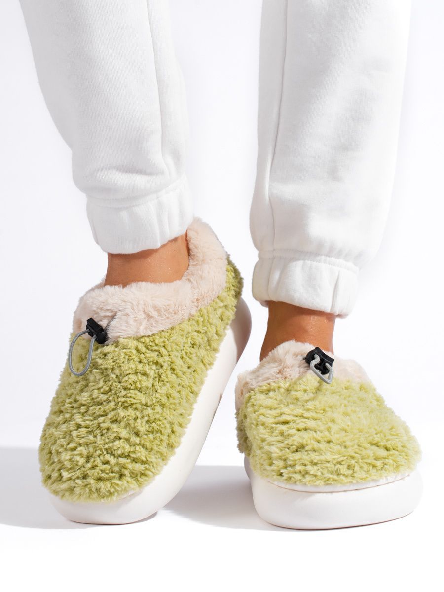 Dámské zelené kožešinové papuče