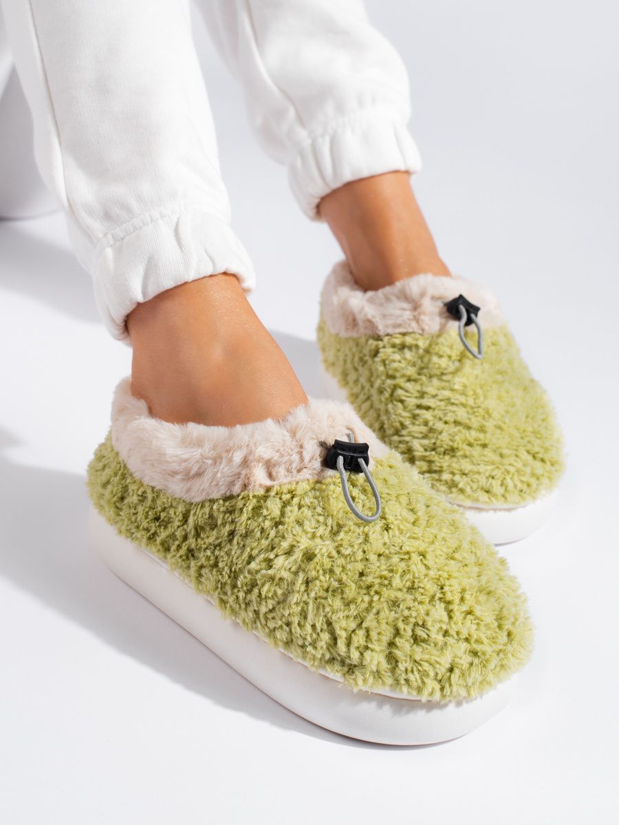 Dámské zelené kožešinové papuče