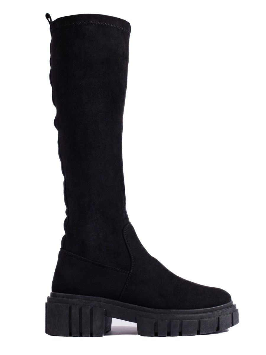 Vysoké semišové kozačky s hrubou podrážkou černé
