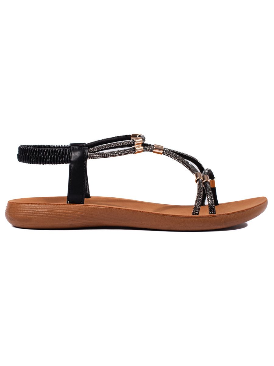 Černé ploché sandály s třpytkami