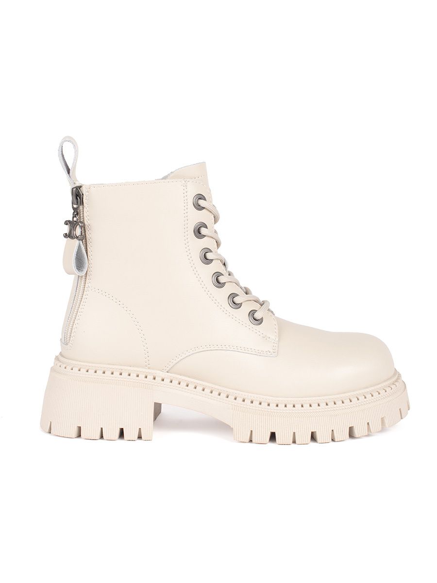 Světle béžové kozačky z kůže