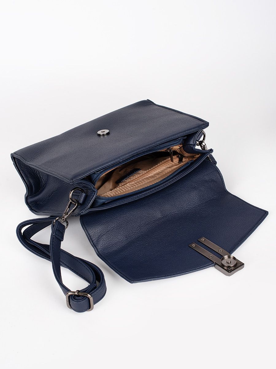 Tmavě modrá elegantní kabelka v semišové kombinaci