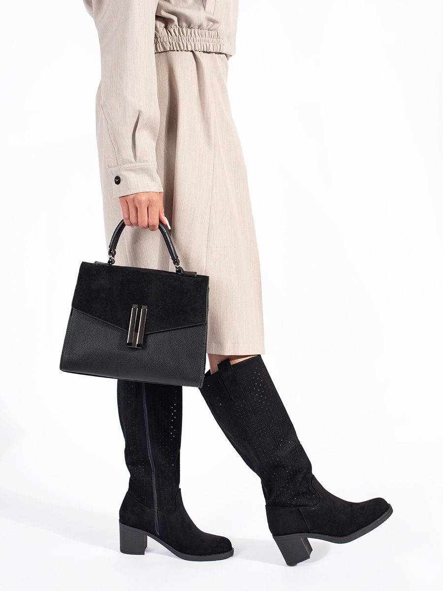 Černá elegantní kabelka v semišové kombinaci