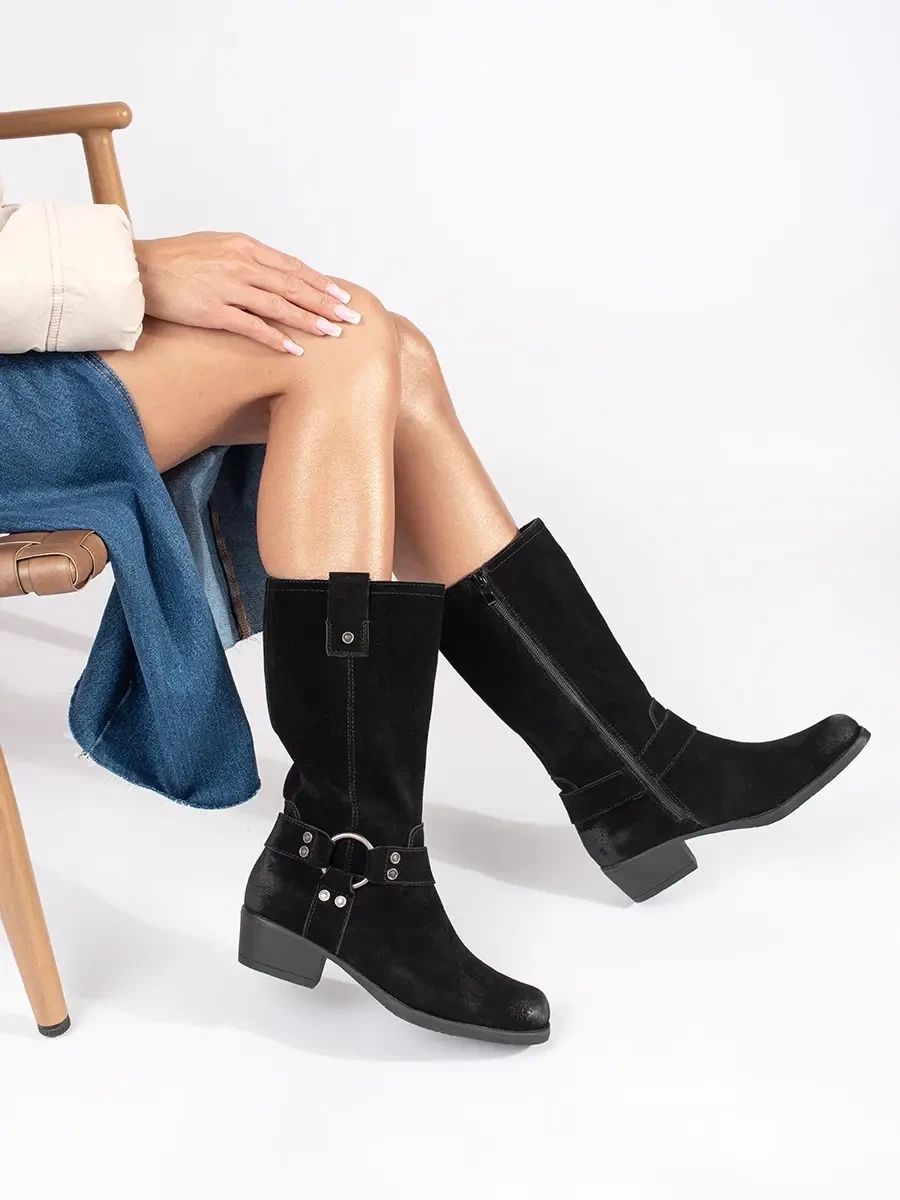 Černé kožené cowboy kozačky Sergio Leone