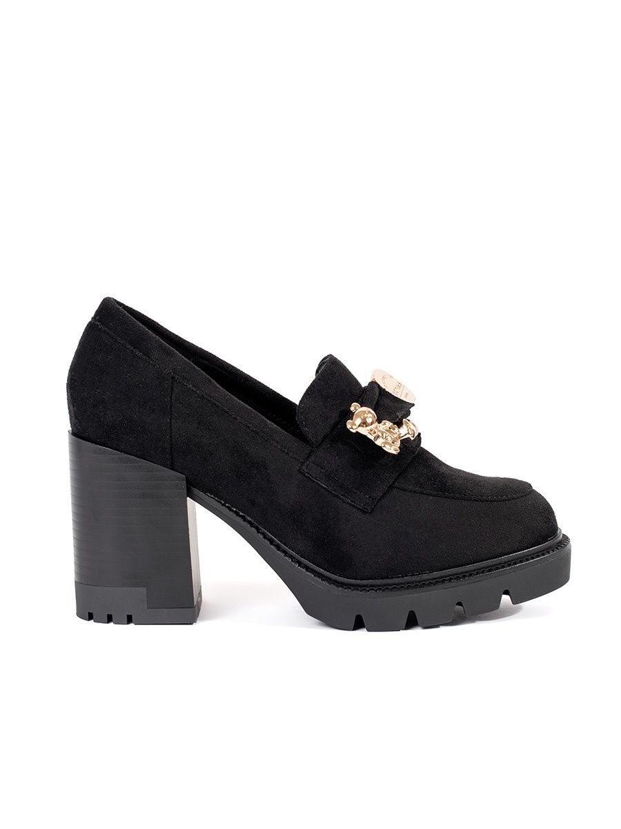 Černé dámské polobotky  na podpatku s kovovým zdobením