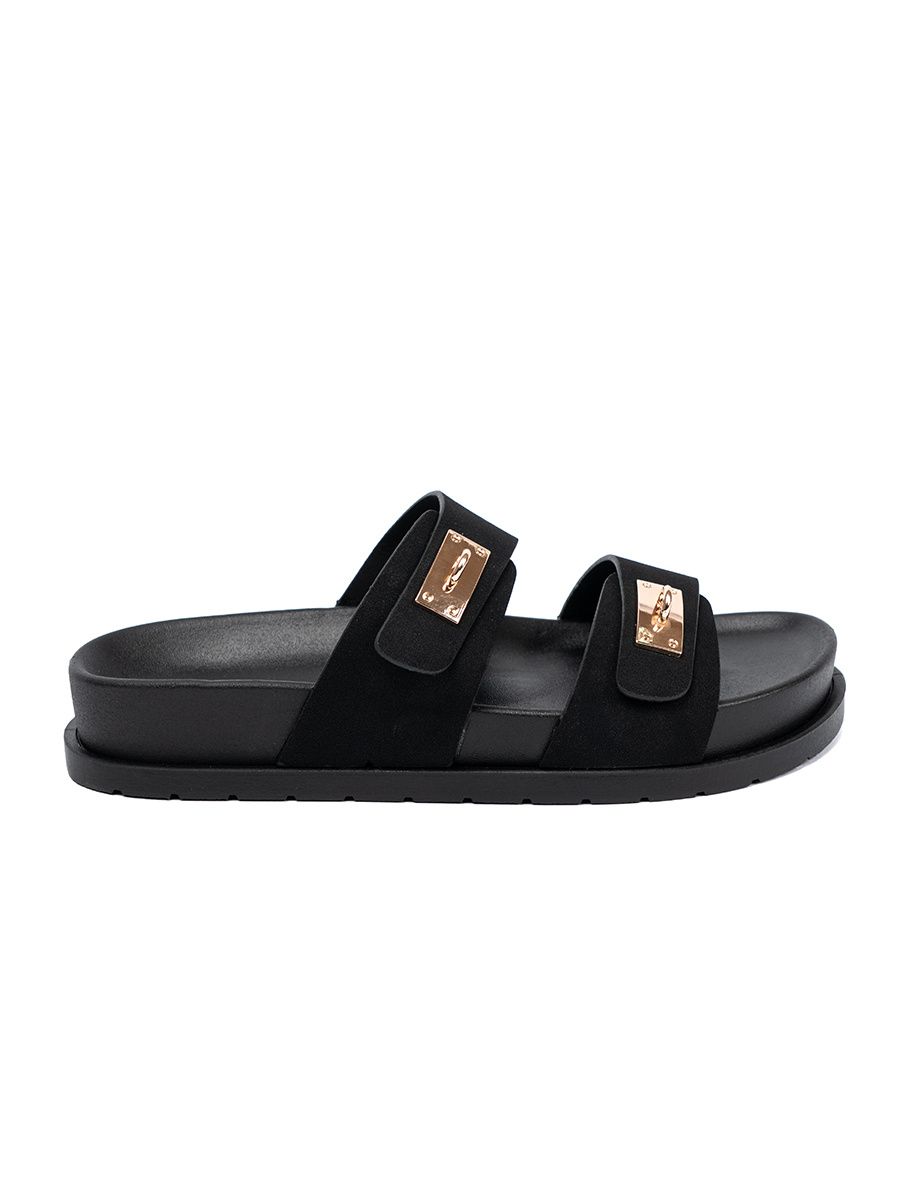 Černé pantofle se zlatými detaily