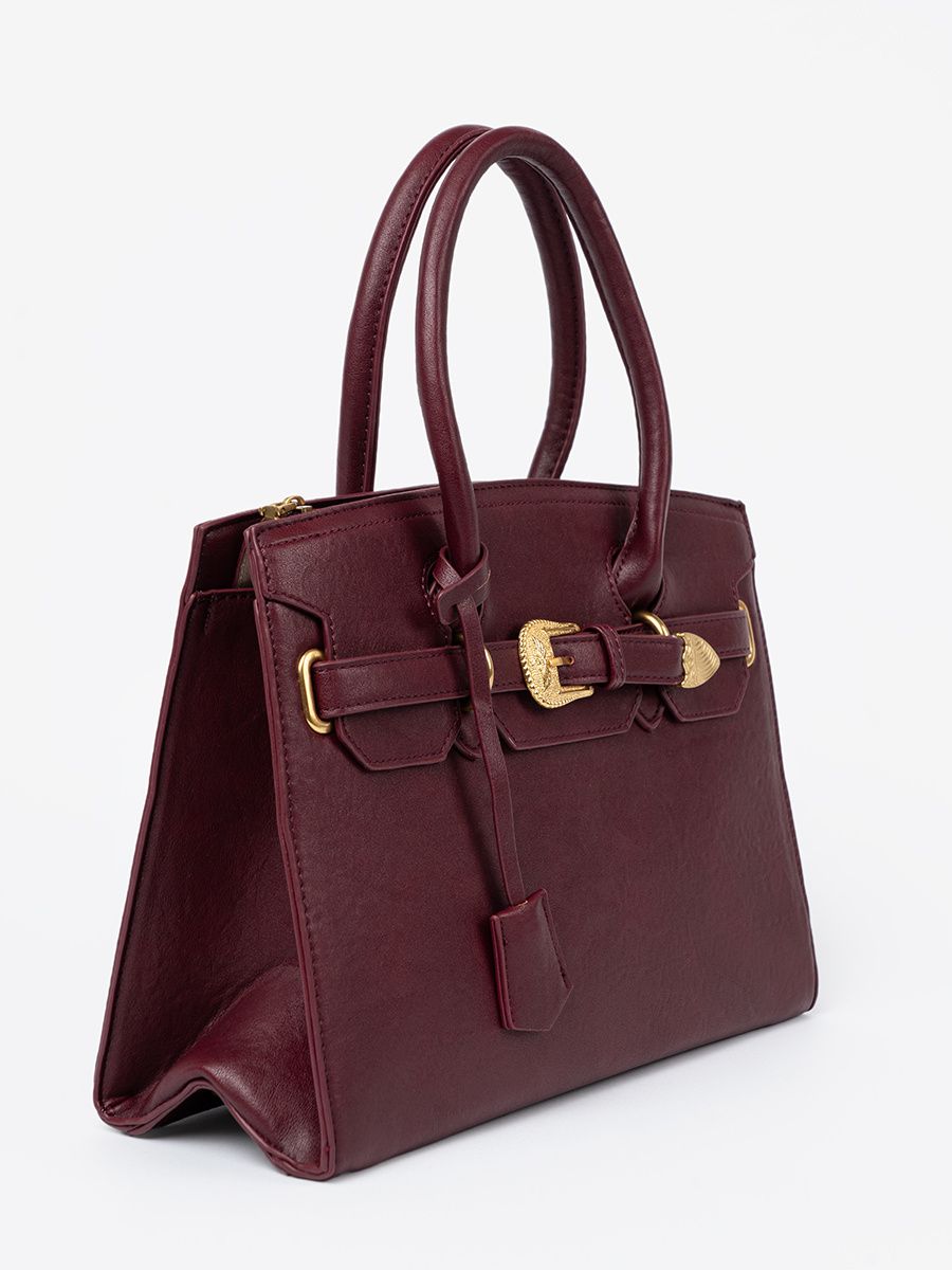 Bordó kabelka s ozdobnou zlatou sponou