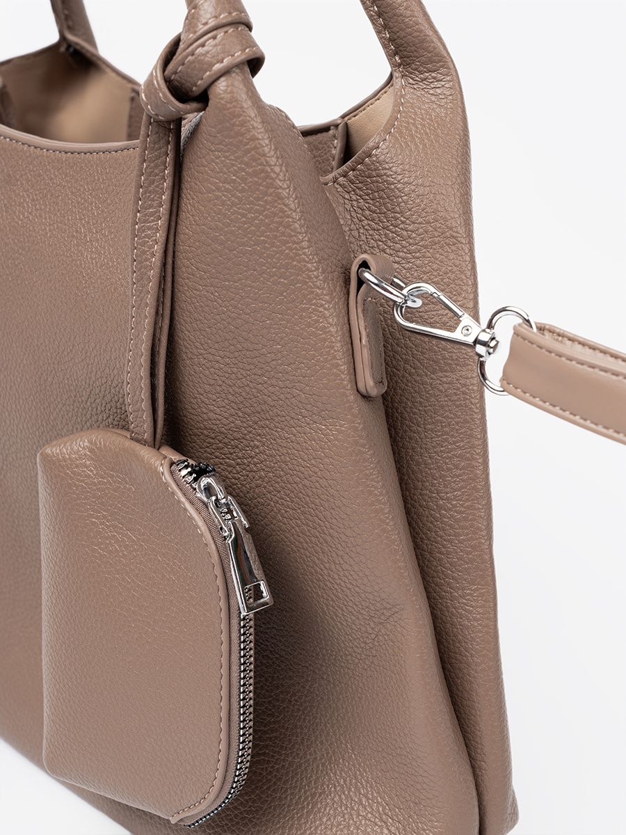 Elegantní tmavě béžová kabelka s kosmetickou taštičkou